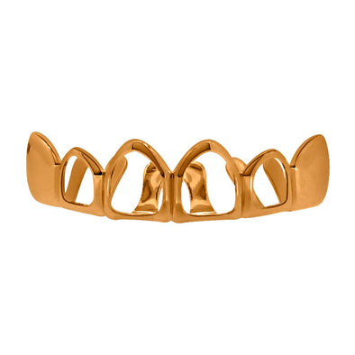 Rose Gold Grillz 4 Open Outline Top Teeth