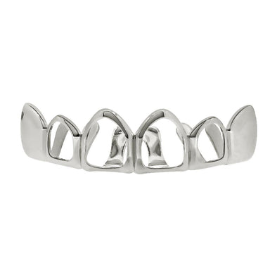 Silver Grillz 4 Open Outline Top Teeth