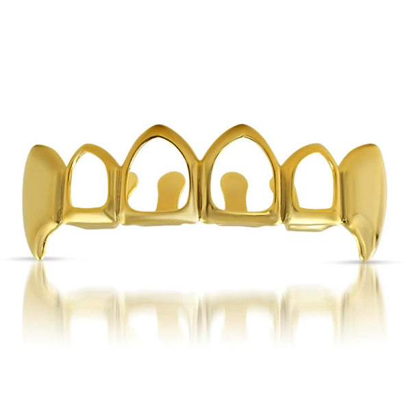 Gold Fang Grillz with 4 Open Teeth Top