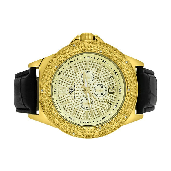 Pave Super Techno Genuine Diamond Hip Hop Watch Gold