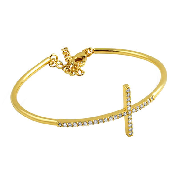 CZ Cross Bangle 18K Gold Plated