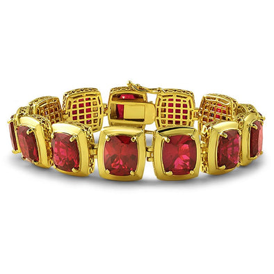 Lab Ruby CZ Clean Frame Gold Bracelet