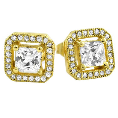 Square Island Micro Pave CZ Bling Bling Earrings