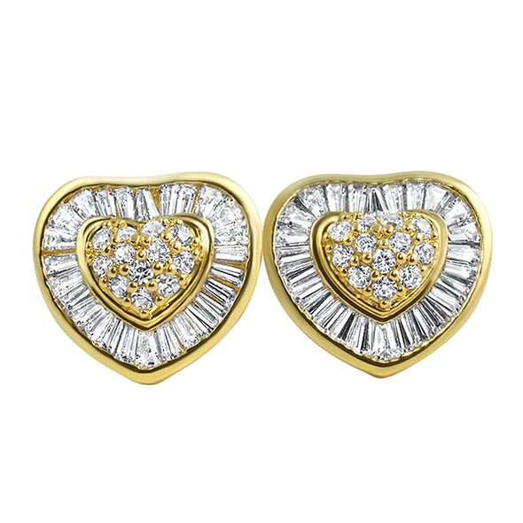 Heart Baguette Large Micro Pave CZ Bling Bling Earrings