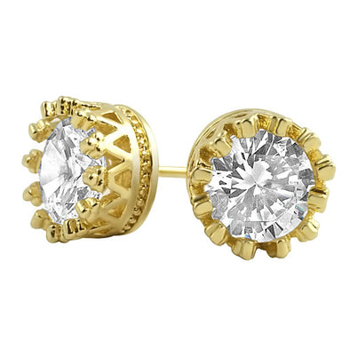 Crown Stud Micro Pave CZ Bling Bling Earrings