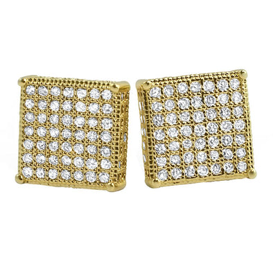 3D XL Box Micro Pave CZ Bling Bling Earrings