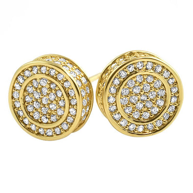 3D Circle Medium Micro Pave CZ Bling Bling Earrings