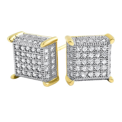 3D Square Micro Pave CZ Bling Bling Earrings