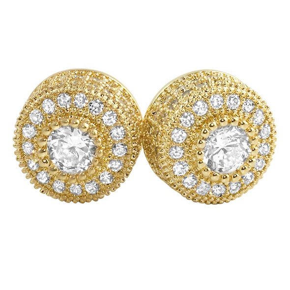 3D Cluster Circle Round Micro Pave CZ Bling Bling Earrings