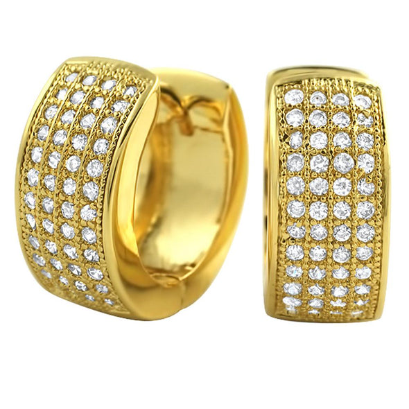 Huggies 4 Row Rounded Micro Pave CZ Bling Bling Earrings