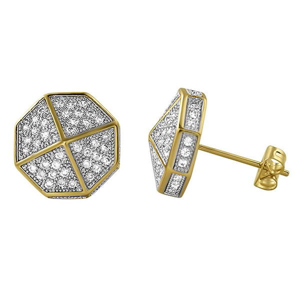 3D Pointed Octagon Micro Pave CZ Bling Bling Earrings