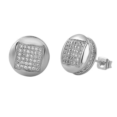 3D Box in Circle Micro Pave CZ Bling Bling Earrings