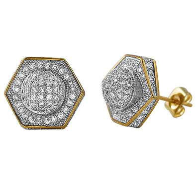 3D Domed Hexagon Micro Pave CZ Bling Bling Earrings