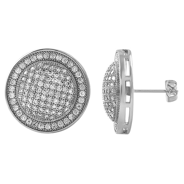 XL Domed Circle Micro Pave CZ Bling Bling Earrings