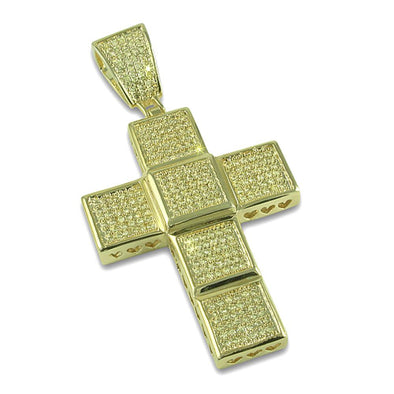 Lemonade Ice Cube Cross CZ Micro Pave Pendant