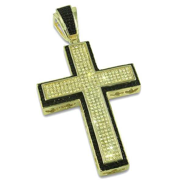 Large Lemonade Black Border CZ Cross Pendant