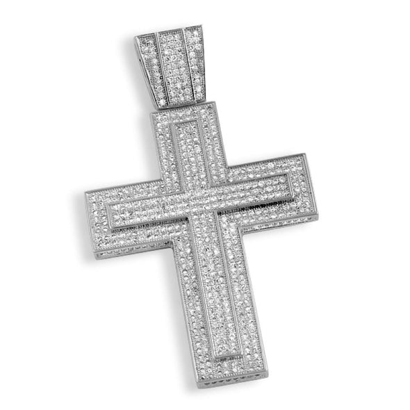 Double Layers of Ice CZ Rhodium Cross