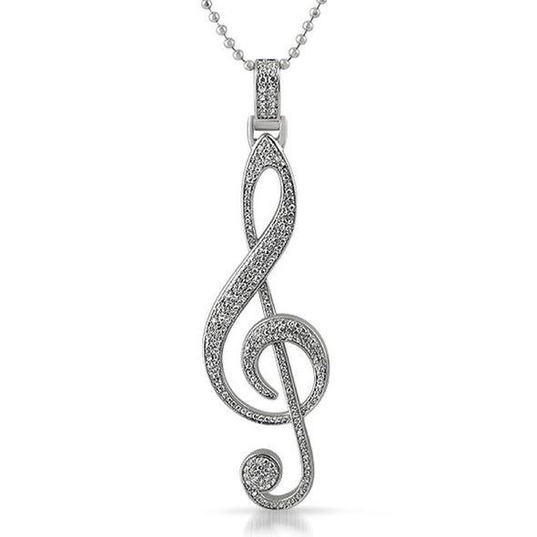 Treble Clef CZ Rhodium Pendant