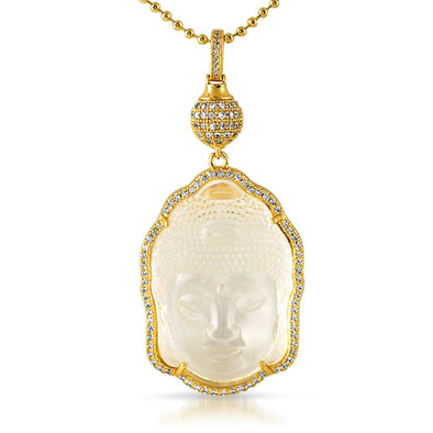 Gold Buddha Carved Crystal Pendant w/ Disco Ball