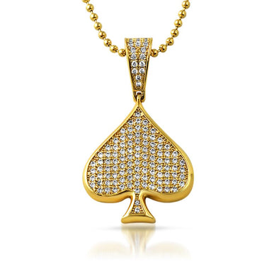 Poker Spade CZ Gold Pendant