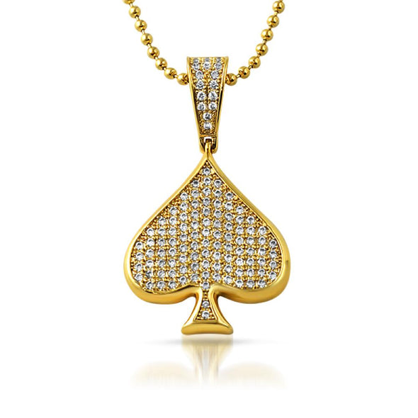 Poker Spade CZ Gold Pendant