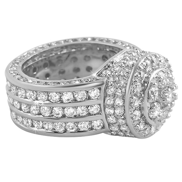 Channel Set Cluster CZ Mens Micro Pave Bling Bling Ring