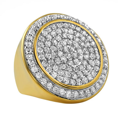 Huge Circle CZ Mens Micro Pave Bling Bling Ring