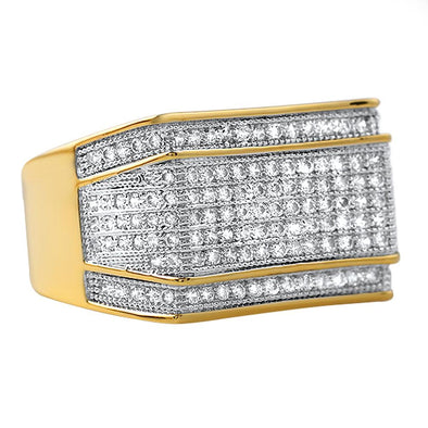 Rectangle Boss CZ Mens Micro Pave Bling Bling Ring