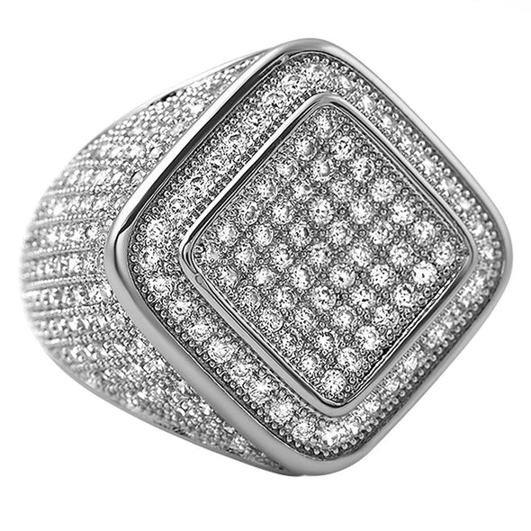 Diamond Box CZ Mens Micro Pave Bling Bling Ring