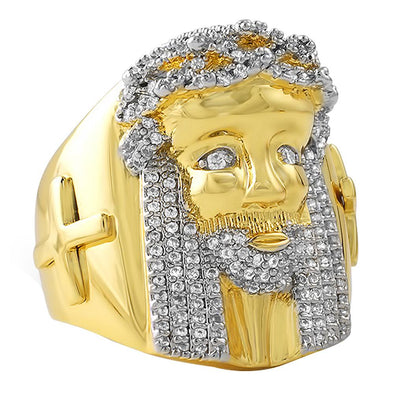 Jesus Face Christian CZ Mens Hip Hop Ring