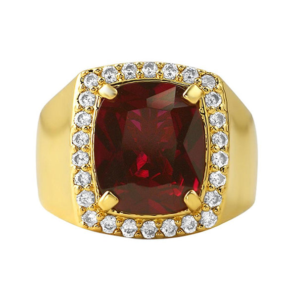 Simulated Ruby CZ Mens Hip Hop Ring