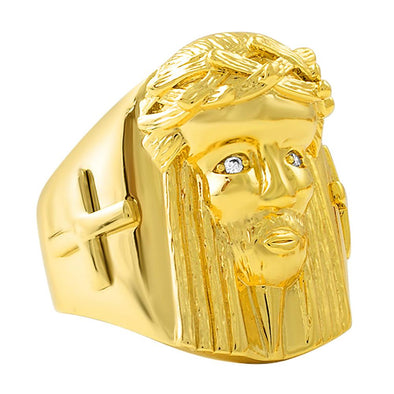 Polished Jesus Face Christian Mens Hip Hop Ring