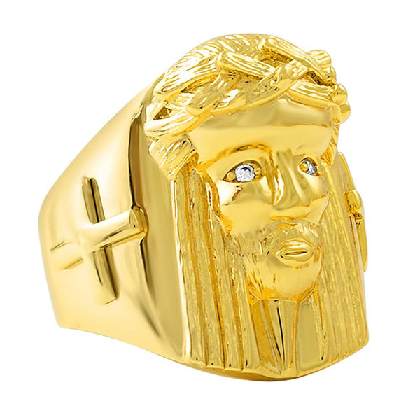 Polished Jesus Face Christian Mens Hip Hop Ring