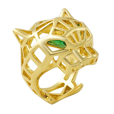 Tiger Face Hollow Wire CZ Mens Hip Hop Ring