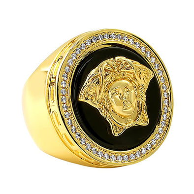 Medusa with Onyx CZ Mens Hip Hop Ring