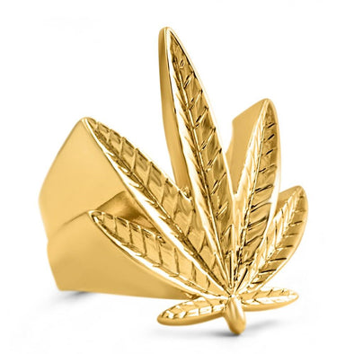 Marijuana Leaf 420 Detailed Mens Hip Hop Ring