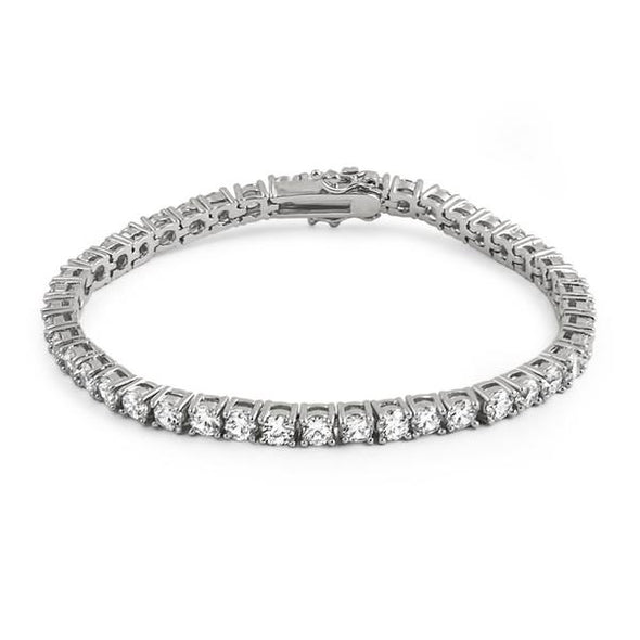 .925 Silver 4MM CZ 1 Row Bling Tennis Bracelet Rhodium