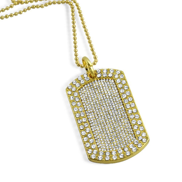 Full Stone Dog Tag and Chain Gold
