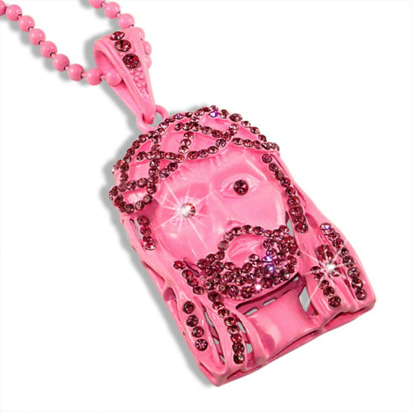 Pink Jesus Piece Pendant  Rosary Necklace