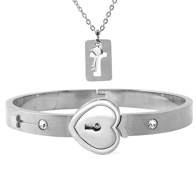 Heart Lock Bangle with Pendant Key Set