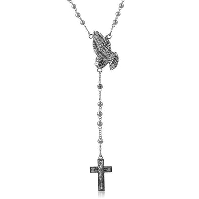 Iced Out Praying Hands Rhodium Necklace