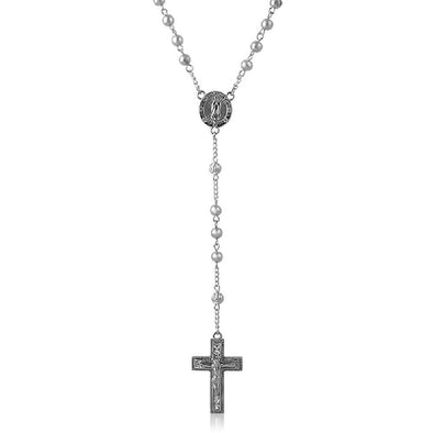 Rosary Chain Necklace Rhodium