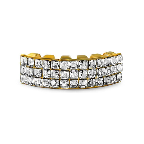 Princess Cut 3 Row  Gold Grillz Bottom