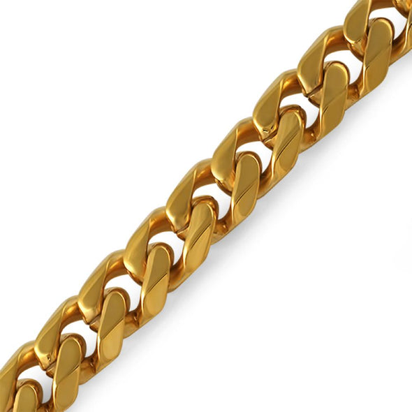 Cuban 10MM Thick Bracelet Box Clasp Gold Stainless Steel