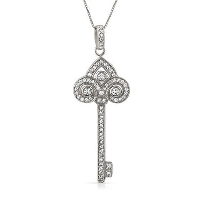 Spade Key .925 Sterling Silver CZ Pendant