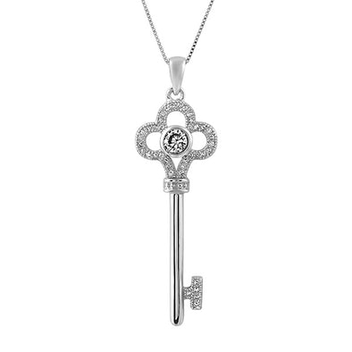 Clover Key .925 Sterling Silver CZ Pendant