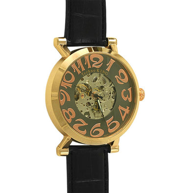 Gold Skeleton Automatic Watch Leather Band