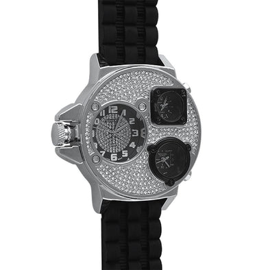Silver Ice Triple Time Zone Rubber Watch