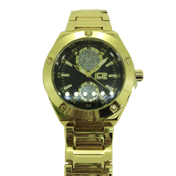 Fashion Black Dial Gold Hip Hop Watch