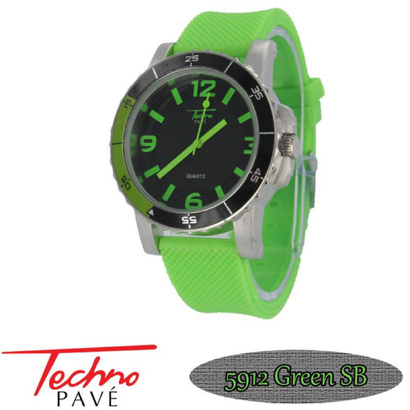 Techno Pave Sport Silver Neon Green Rubber Watch